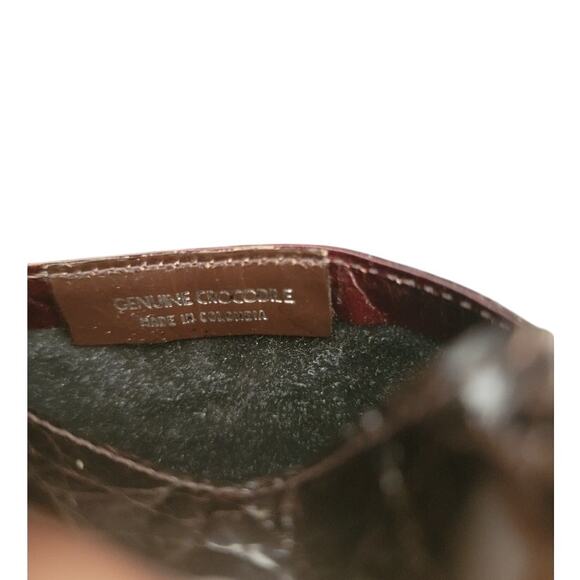 Card Wallet Money Holder Men's Crocodile Leather Caddy Deep Brown/Black - Picture 4 of 9